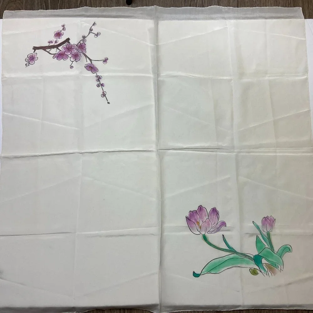 NWOT 100% Silk Scarf Asian Style Lotus Sakura 34